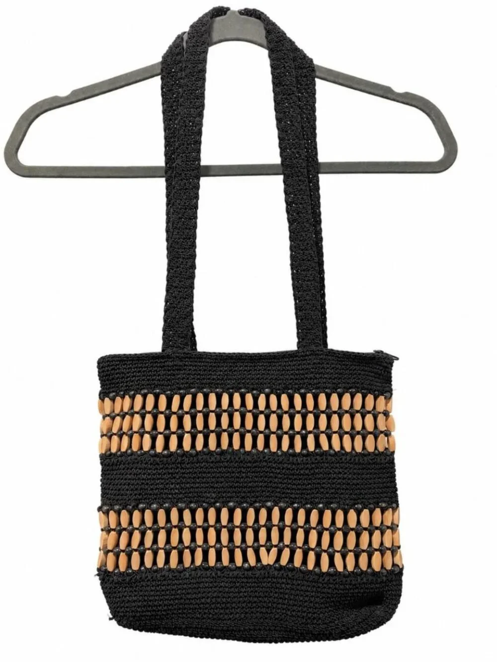 Vintage Boho Crochet Wooden Beaded Purse